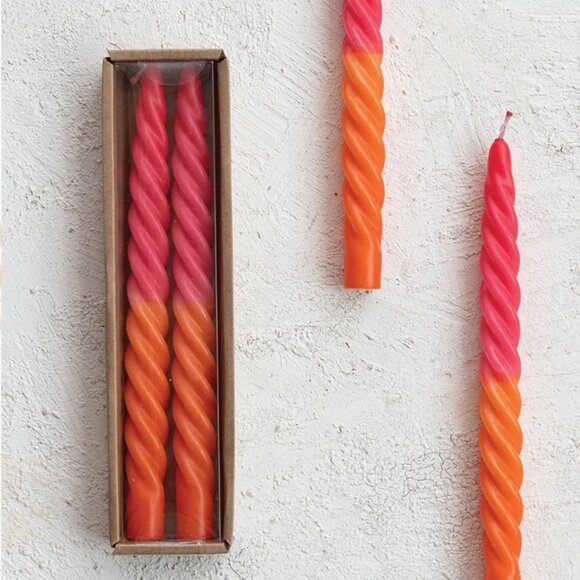 -Neon Ombre Twist Taper Candles – Pink & Orange 10" Pair | Bright & Bold-NEW - Picture 1 of 11